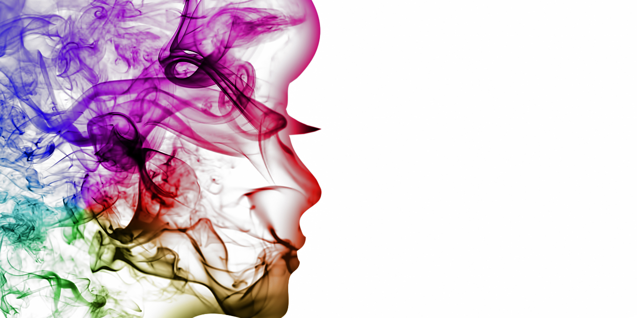 Multicolor abstract image of the profile of a woman's face.