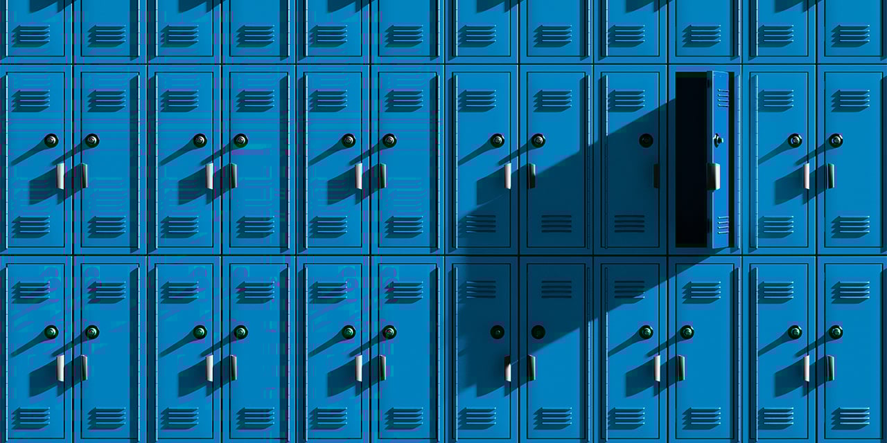 Rows of blue lockers.