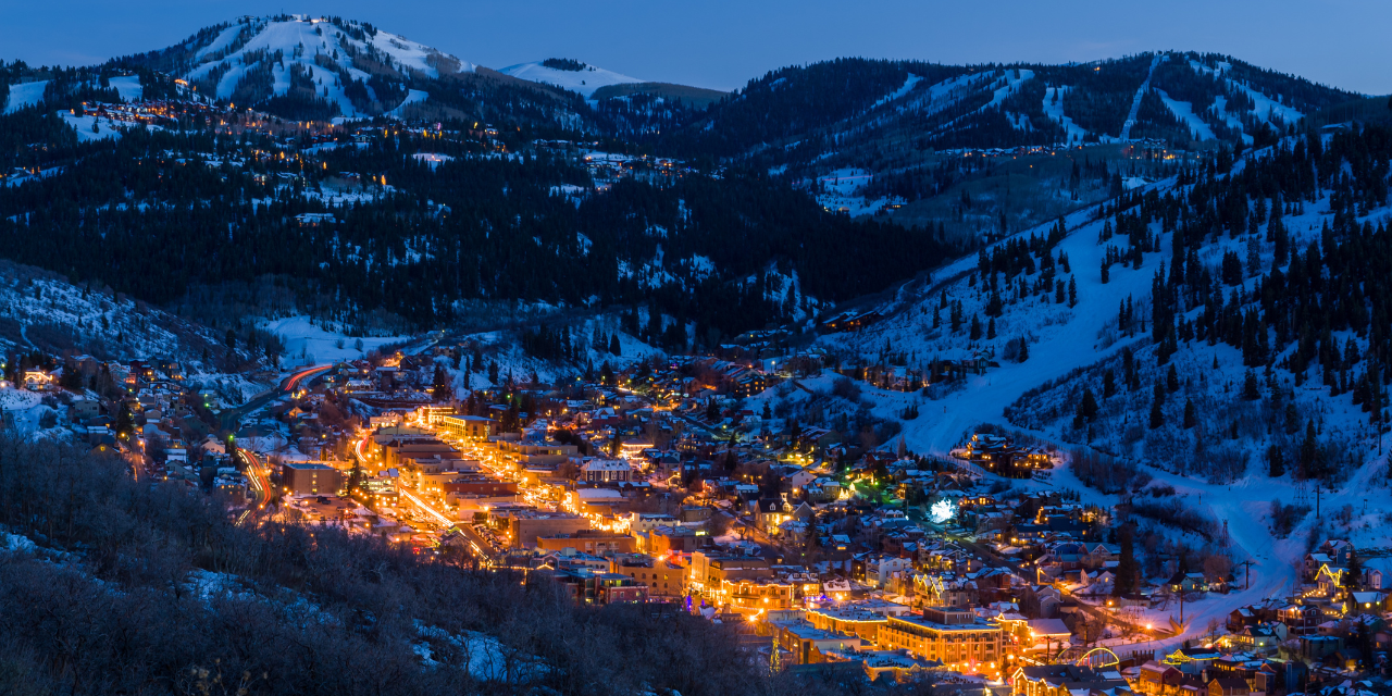 Park City, Utah arial view at night.
